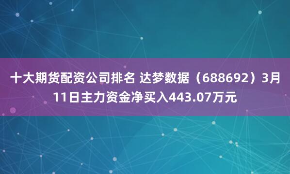 十大期货配资公司排名 达梦数据（688692）3月11日主力资金净买入443.07万元