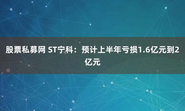 股票私募网 ST宁科：预计上半年亏损1.6亿元到2亿元